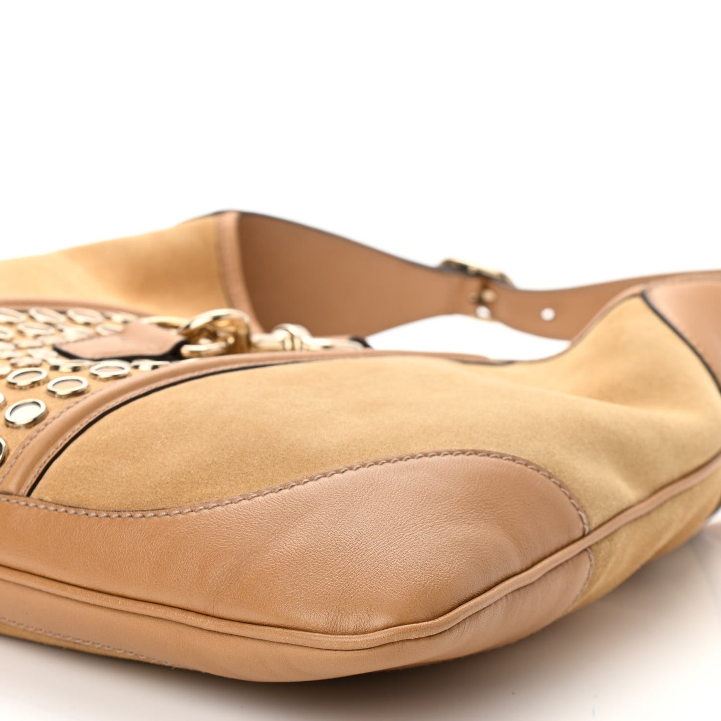 Suede Studded Jackie O Bouvier Hobo Light Brown