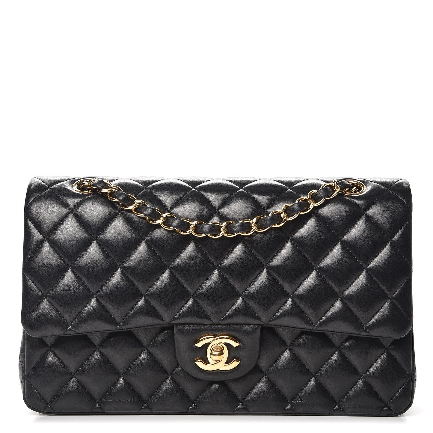 Lambskin Quilted Medium Double Flap Black