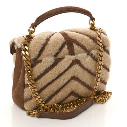Saint Laurent Nubuck Shearling Chevron Monogram Medium College Bag Dark Cigar Natural Beige 3 of 8
