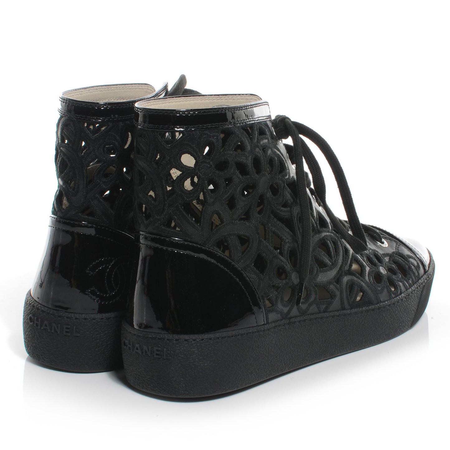Patent Grained Goatskin Hollow Out Flower Sneakers 39 Black