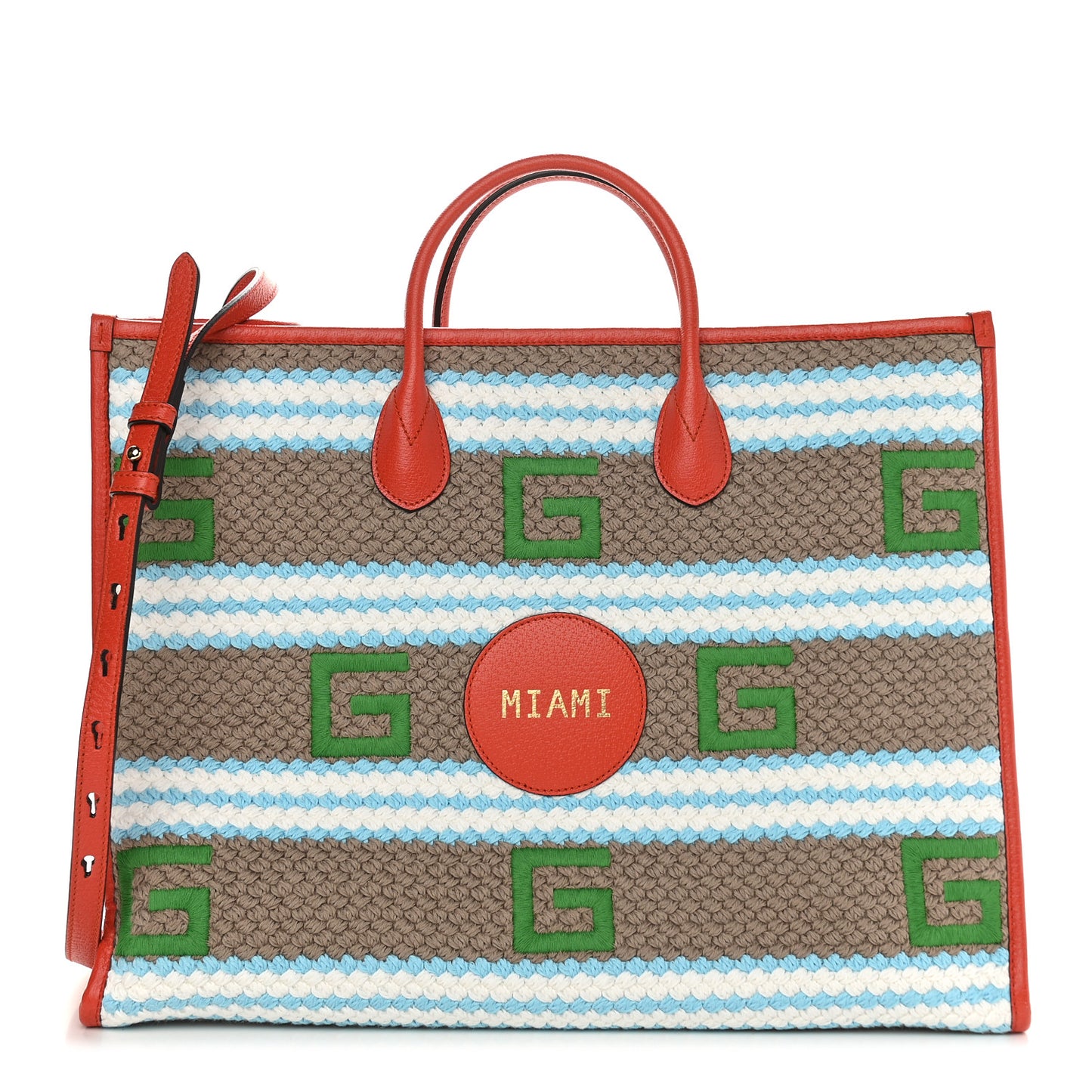 Fabric Embroidered Miami Striped Tote Bag Orange