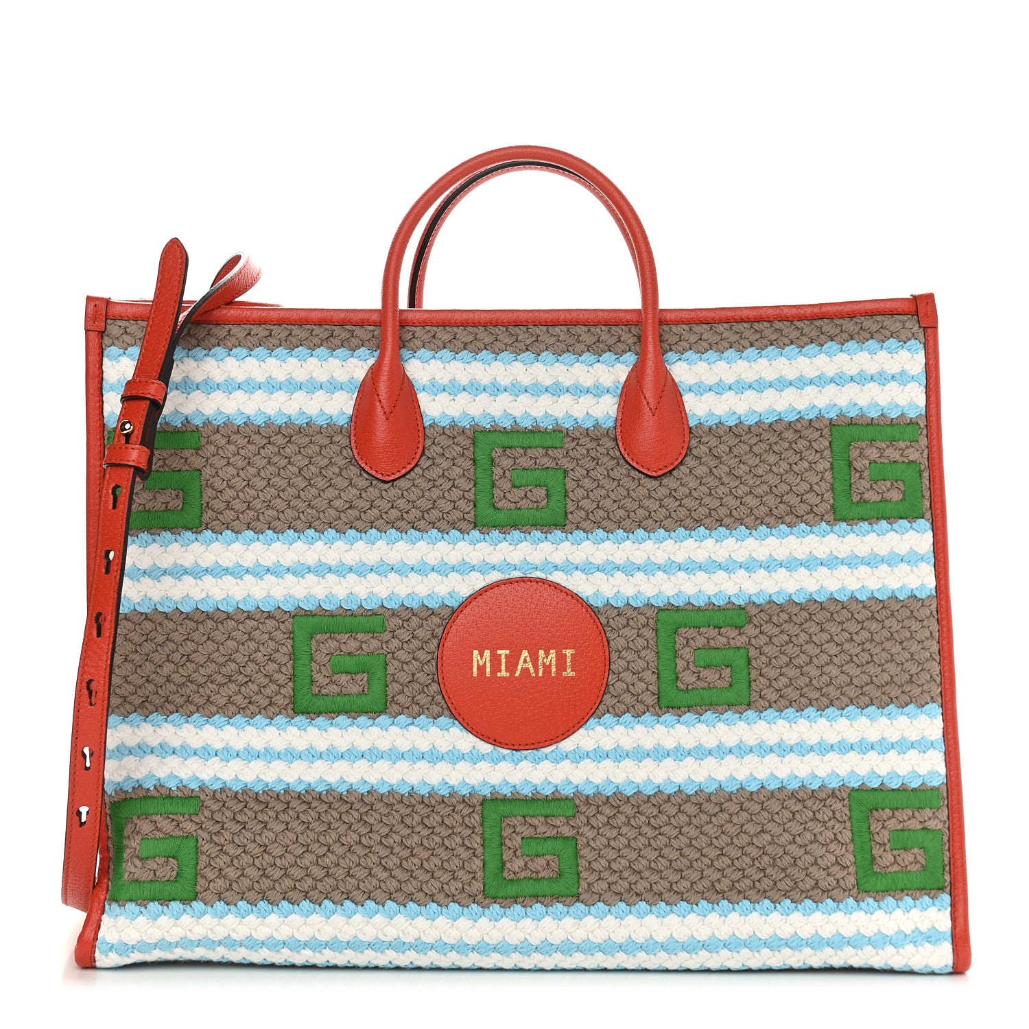 Gucci Fabric Embroidered Miami Striped Tote Bag Orange 1 of 9