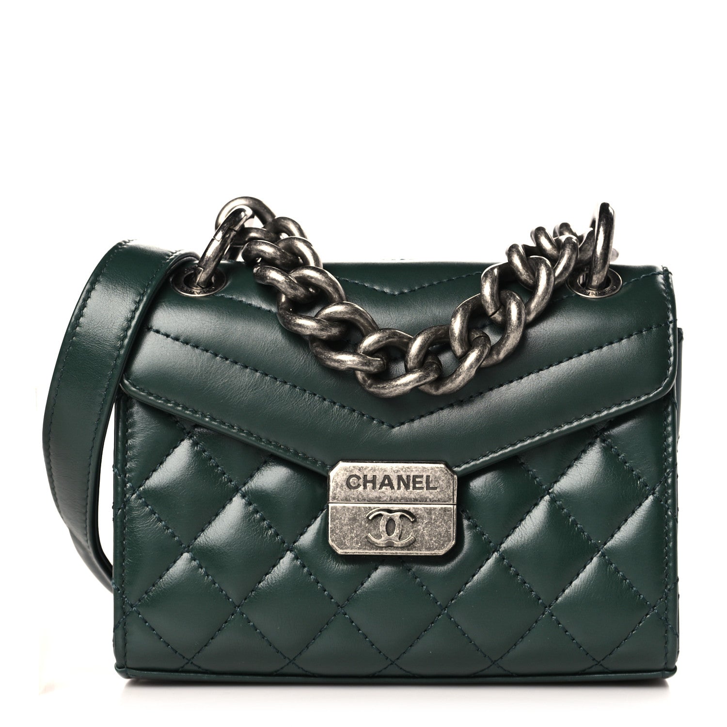 Chanel Shiny Calfskin Quilted Mad About Quilting Mini Flap Dark Green 1 of 10