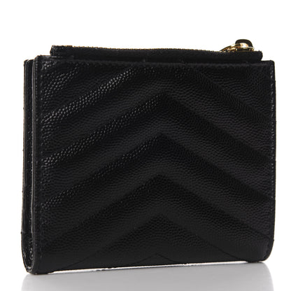Saint Laurent Grain De Poudre Matelasse Chevron Monogram Zipped Card Case Black 3 of 7