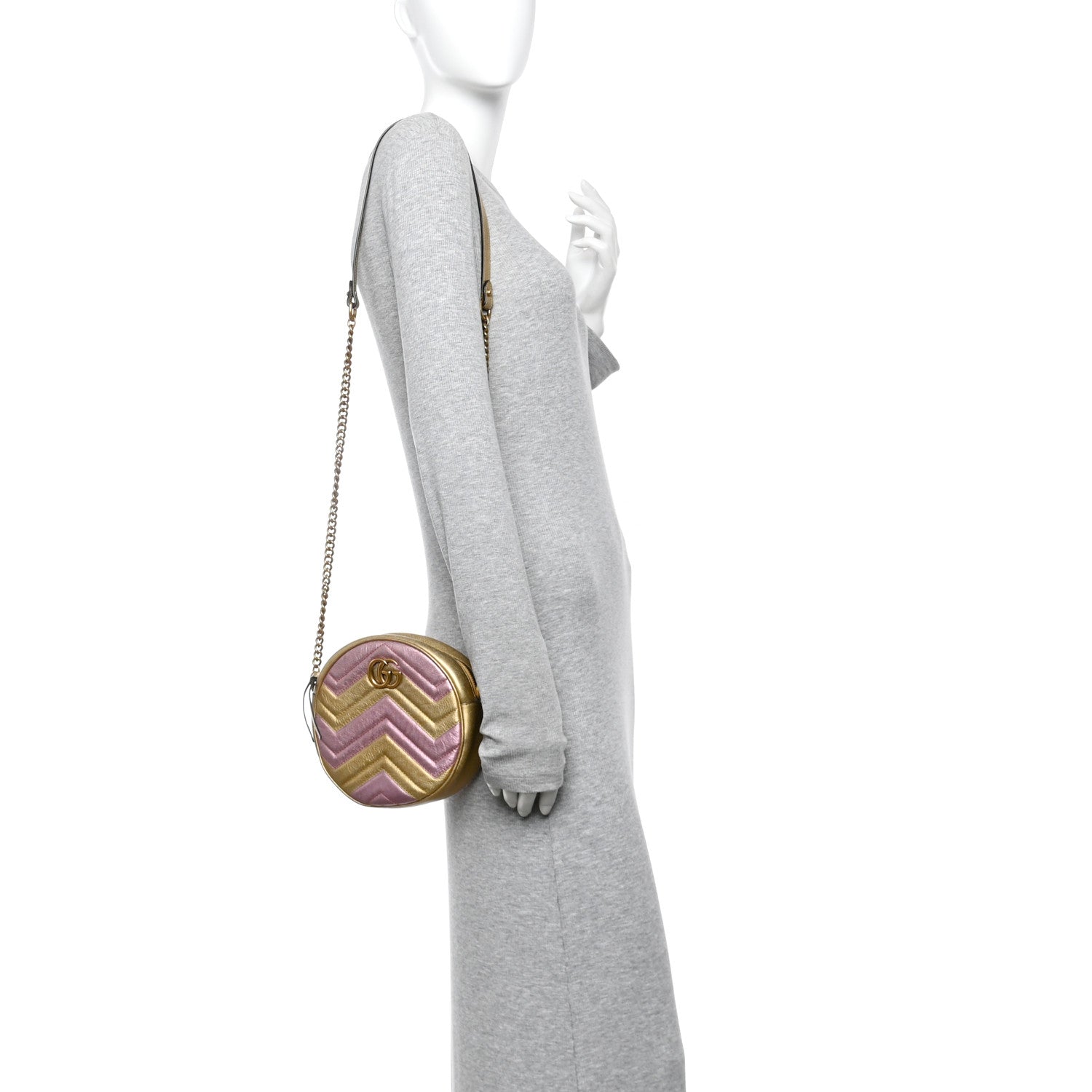 Gucci Metallic Nappa Matelasse Heart Mini GG Marmont Round Shoulder Bag Oro Vecchio Rosa 2 of 11