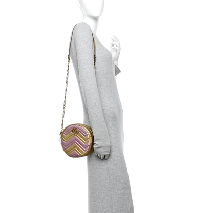 Gucci Metallic Nappa Matelasse Heart Mini GG Marmont Round Shoulder Bag Oro Vecchio Rosa 2 of 11