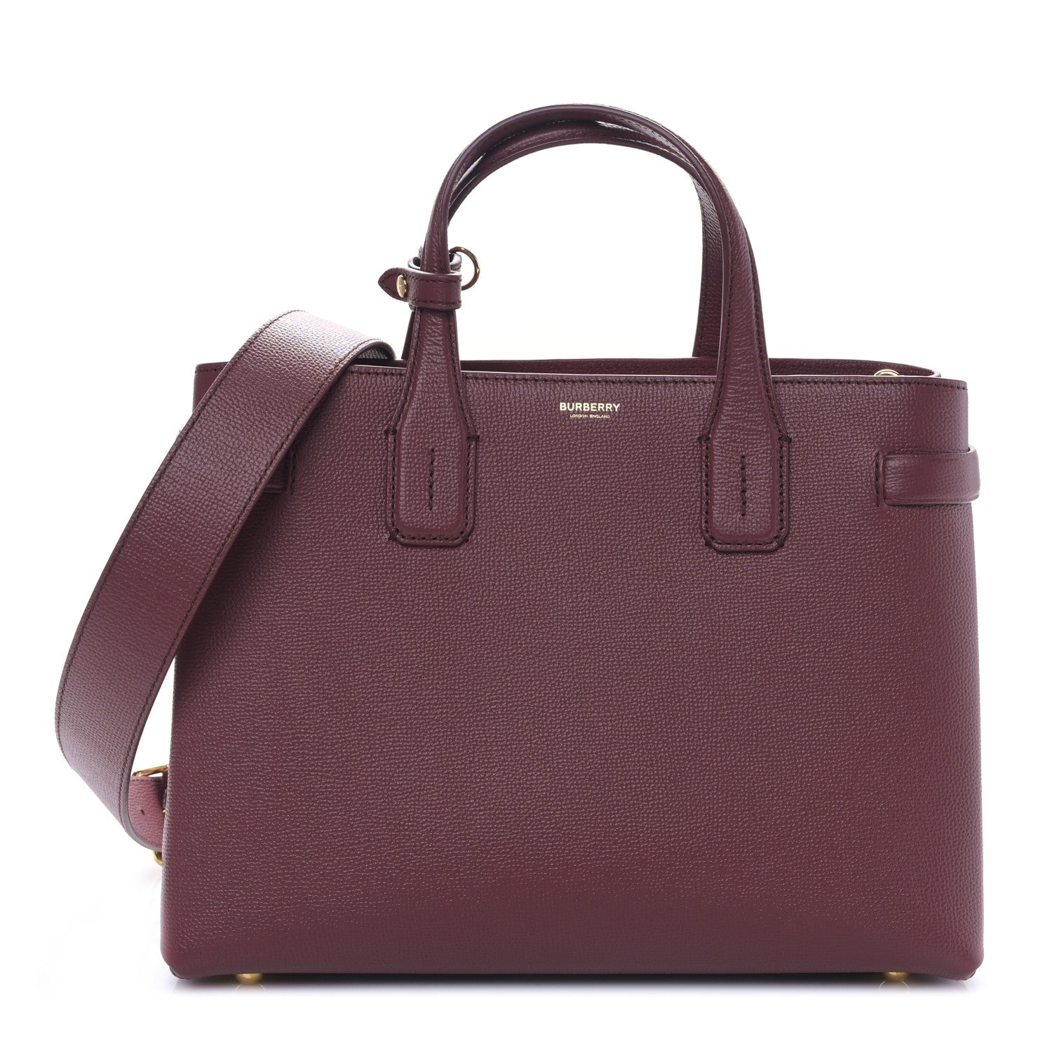Burberry Grainy Calfskin House Check Medium Banner Tote Crimson 1 of 9