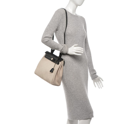 Hermes Toile Vache Calfskin Herbag 30 PM Natural Black 2 of 16