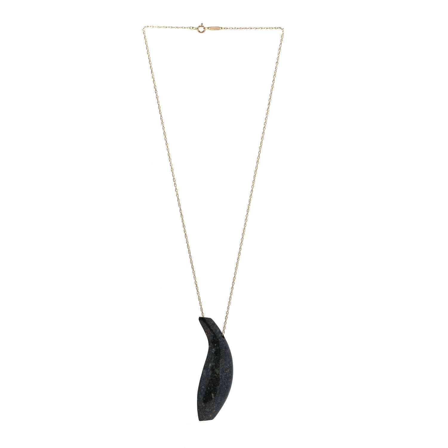 Tiffany 18K Yellow Gold Jade Frank Gehry Fish Pendant Necklace 2 of 6