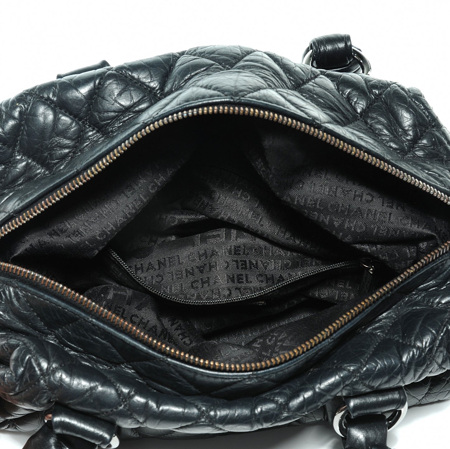 Distressed Lambskin Lady Braid Small Tote Black