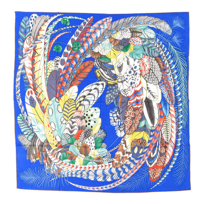 Hermes Cashmere Silk Plumes En Fete Shawl 140 Bleu Roy Jaune Rouge 1 of 7