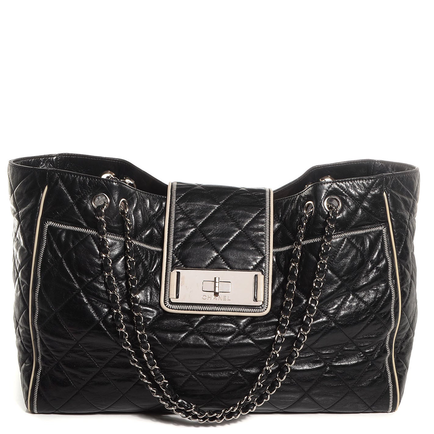 Chanel Lambskin Quilted East West Large Tote Black 1 of 7
