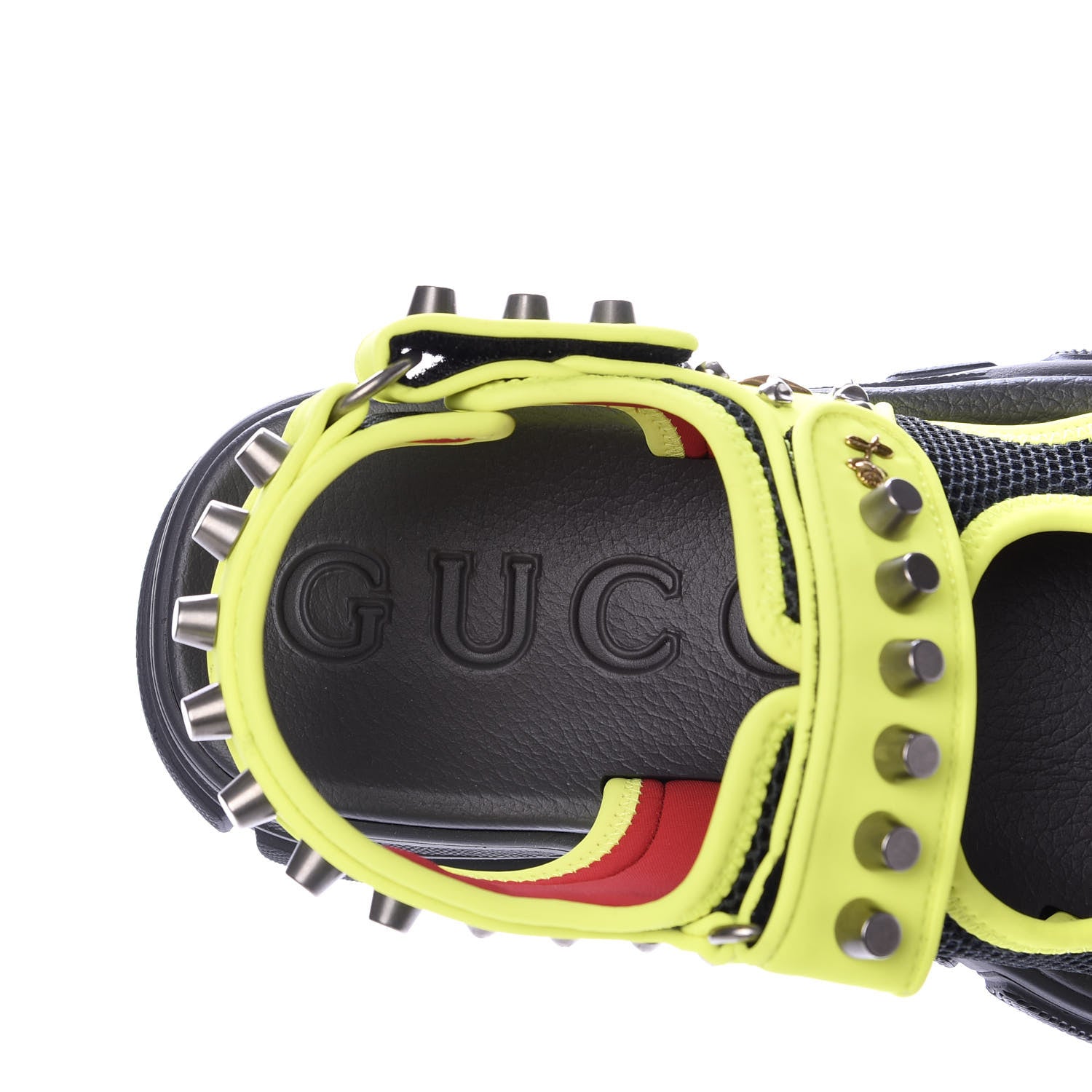 Gucci Technical Canvas Calfskin Studded Mens Aguru Sandals 8 Neon Yellow 7 of 10