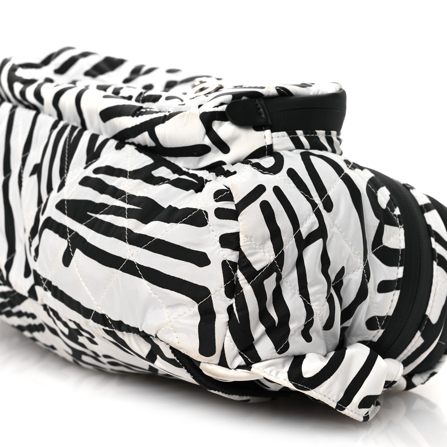 Chanel Nylon Printed Quilted Coco Neige Convertible Backpack Black White 15 of 18