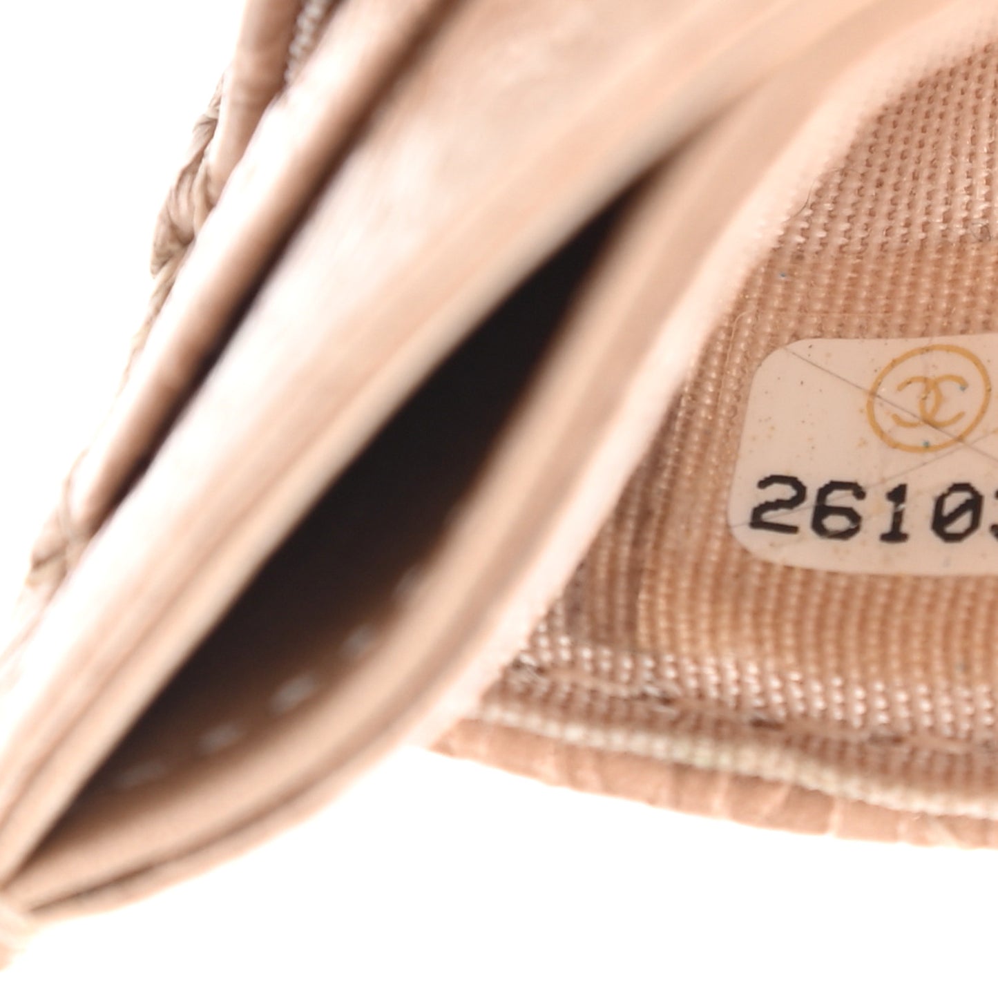Camellia Calfskin Embossed Quilted Card Holder Beige