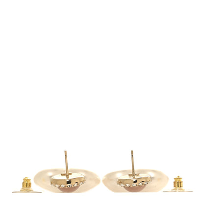 Chanel Pearl Resin Crystal CC Heart Drop Earrings Pink Gold 3 of 5