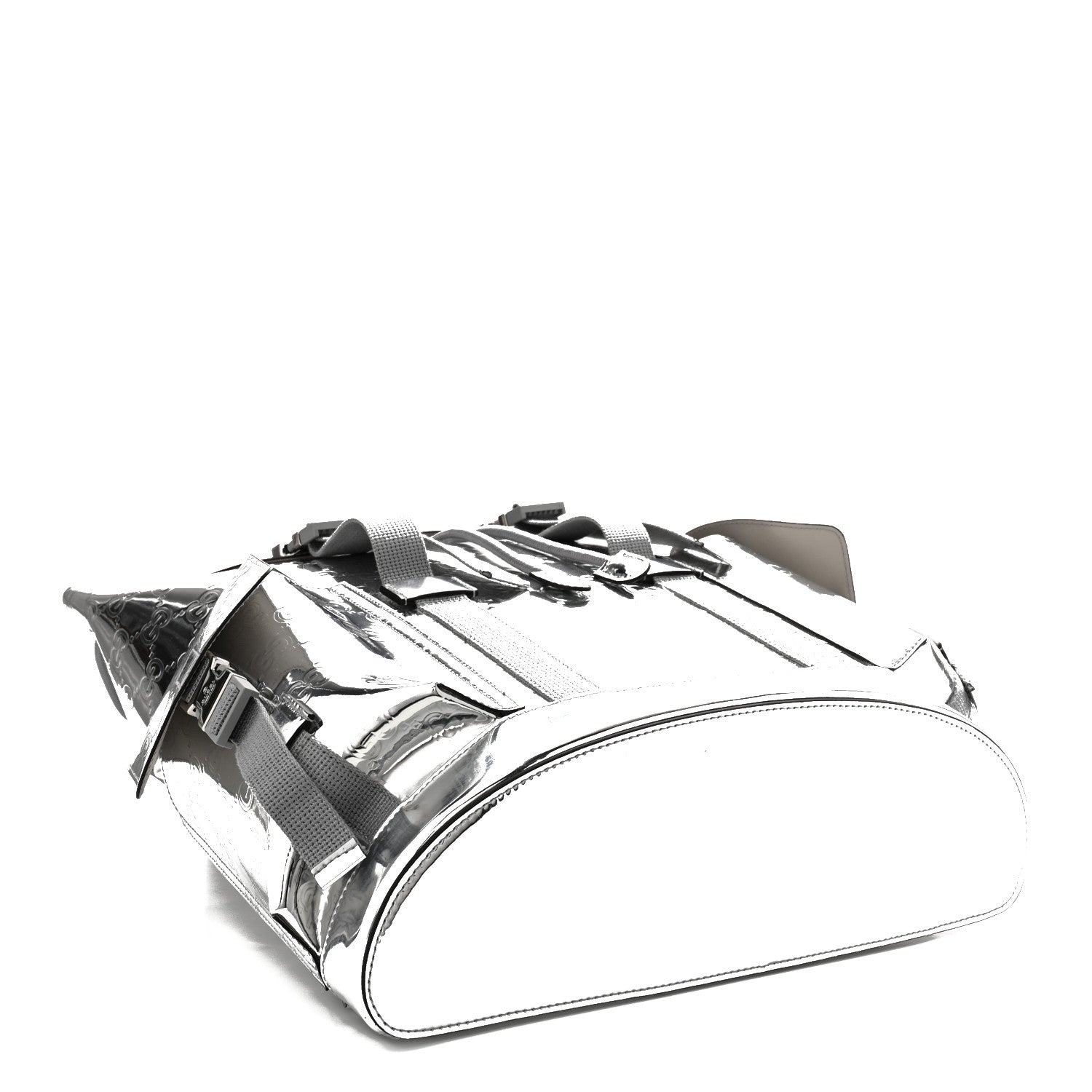 Gucci Mirror Effect GG Monogram Appia Calfskin Web Double Buckle Backpack Silver 4 of 10