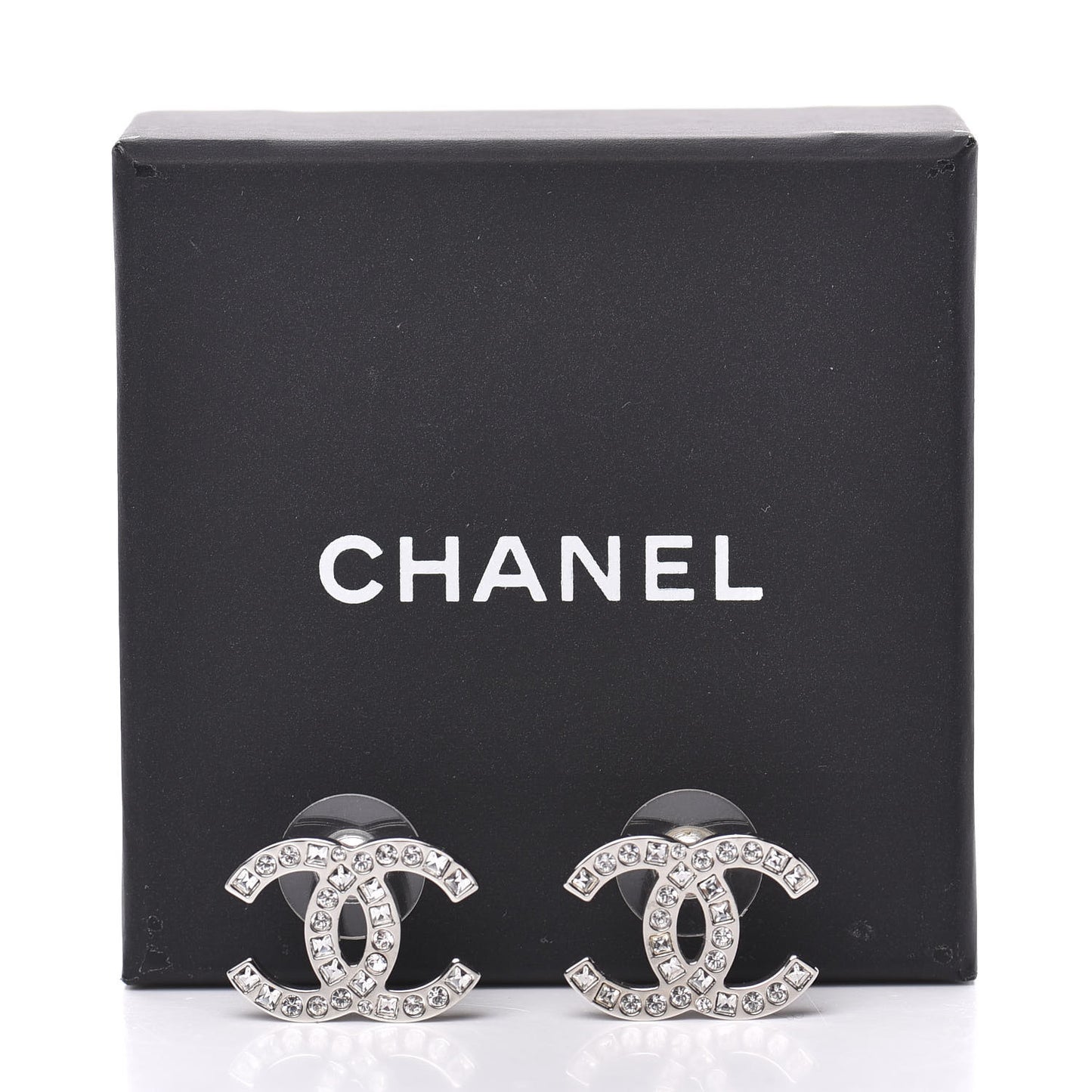 Baguette Crystal CC Earrings Silver