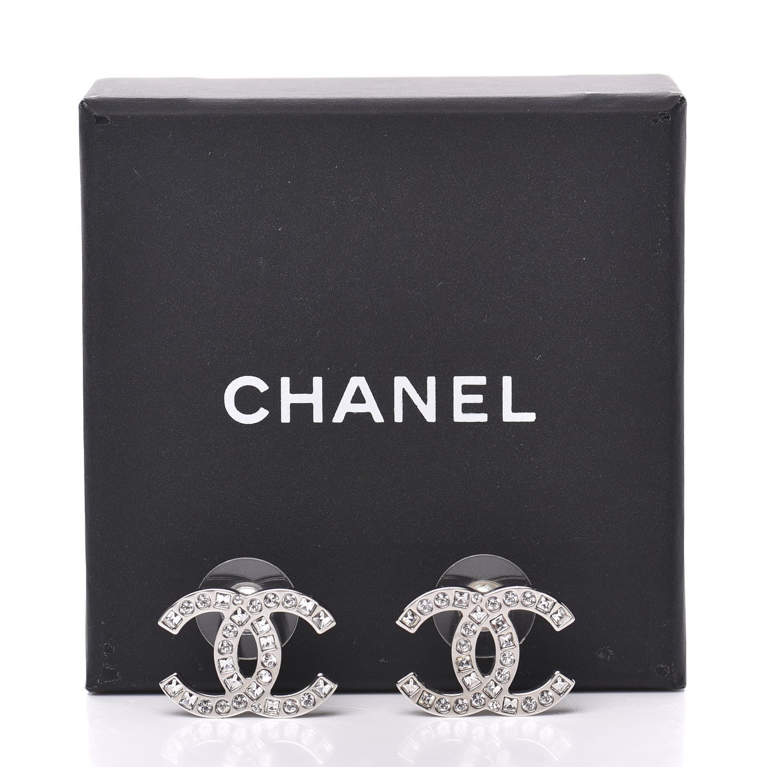 Chanel Baguette Crystal CC Earrings Silver 5 of 5