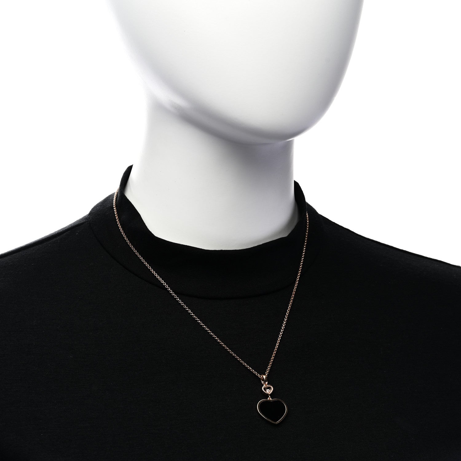 Chopard 18K Rose Gold Diamond Onyx Happy Hearts Necklace 2 of 6