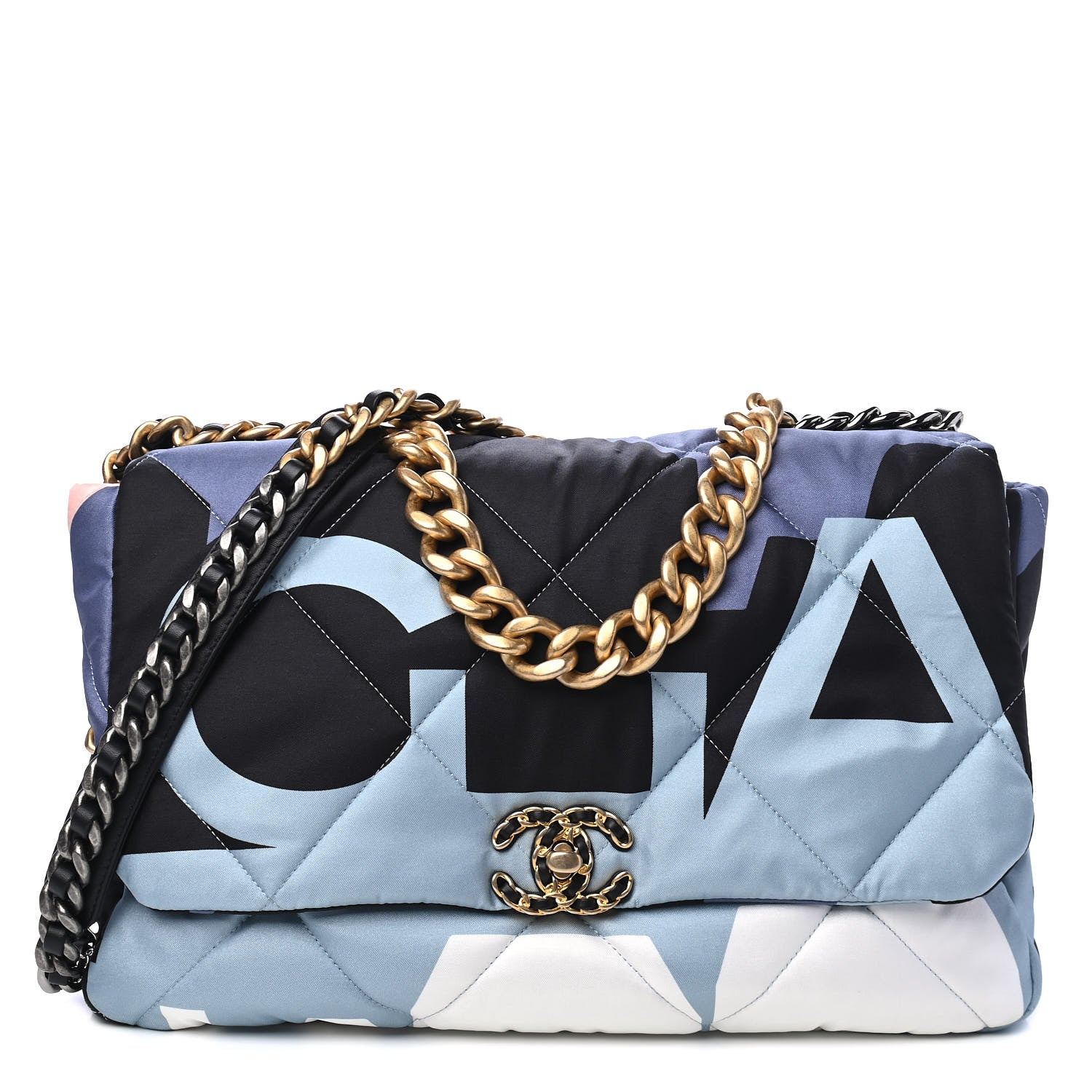 Chanel Silk Maxi Scarf Chanel 19 Flap Black Blue White 1 of 5