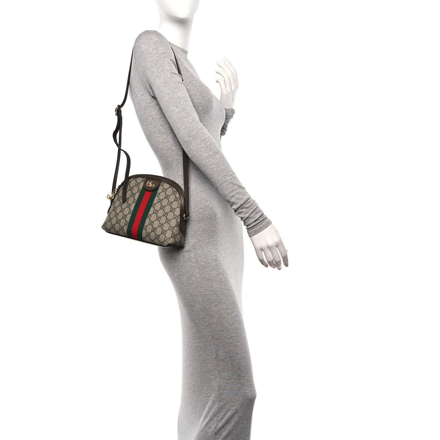 GG Supreme Monogram Textured Dollar Calfskin Web Small Ophidia Dome Shoulder Bag Beige Ebony New Acero