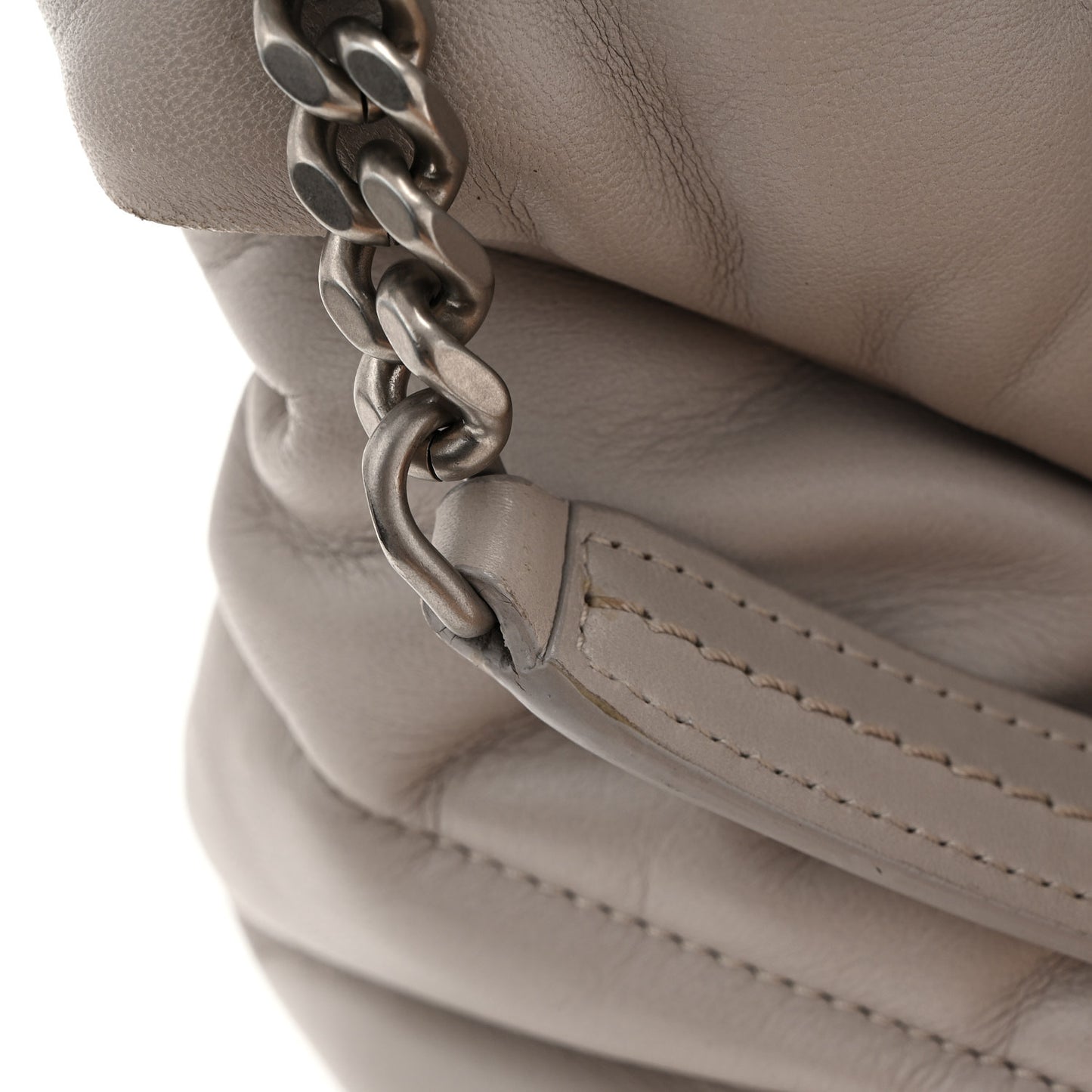 Lambskin Quilted Medium Loulou Puffer Monogram Chain Satchel Blanc Vintage