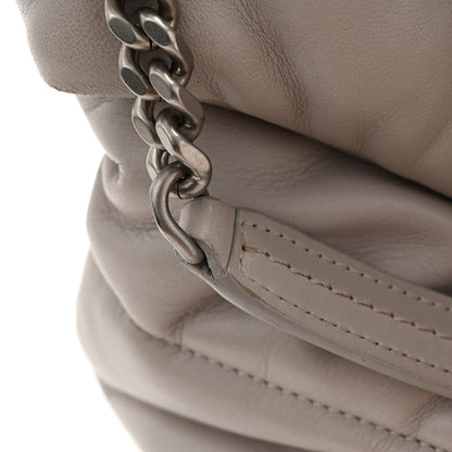 Saint Laurent Lambskin Quilted Medium Loulou Puffer Monogram Chain Satchel Blanc Vintage 14 of 15