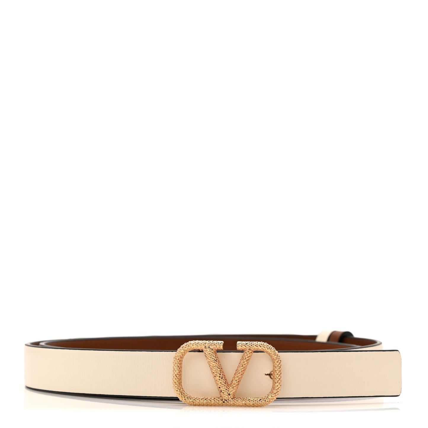 Glossy Calfskin Hammered VLogo Reversible 20mm Belt 80 32 Saddle Brown Ivory