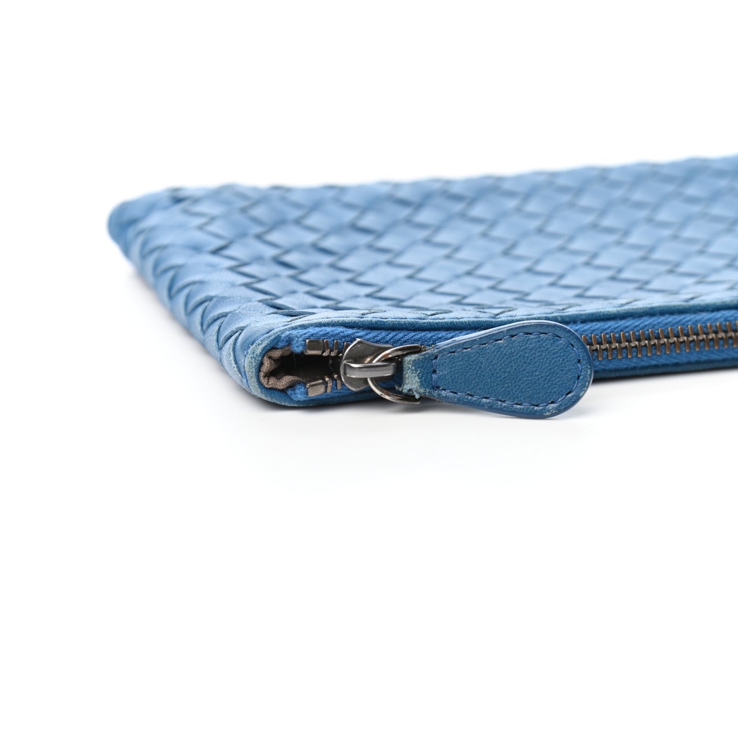 Nappa Intrecciato Zip Pouch Blue