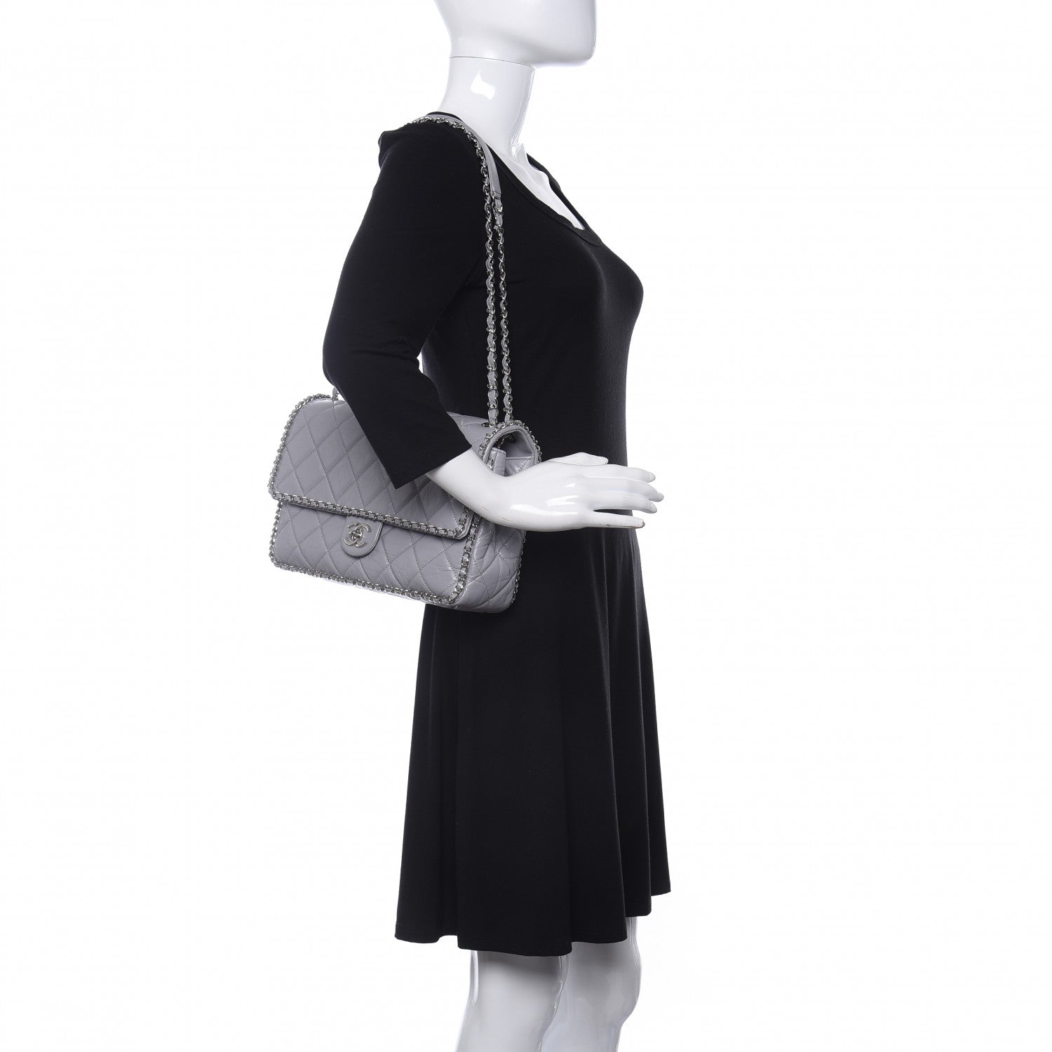 Chanel Crumpled Calfskin Large Chain All Over Flap Grey 2 of 10
