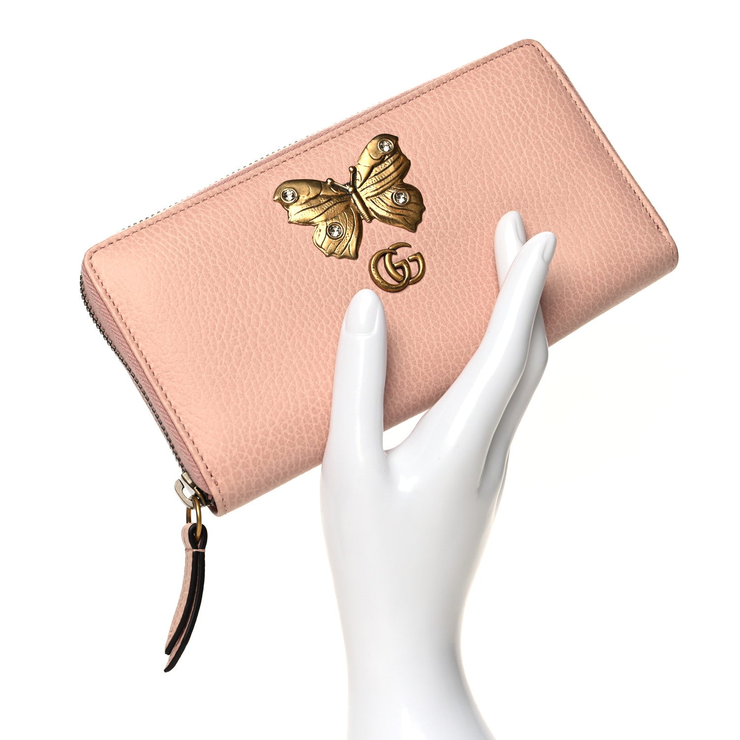 Gucci Calfskin Butterfly Farfalla Zip Around Wallet Perfect Pink 2 of 8