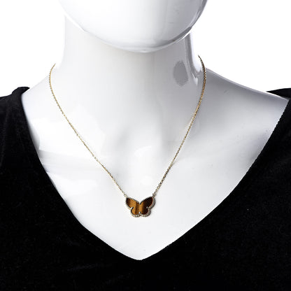 Van Cleef & Arpels 18K Yellow Gold Tiger Eye Lucky Alhambra Butterfly Pendant Necklace 2 of 6