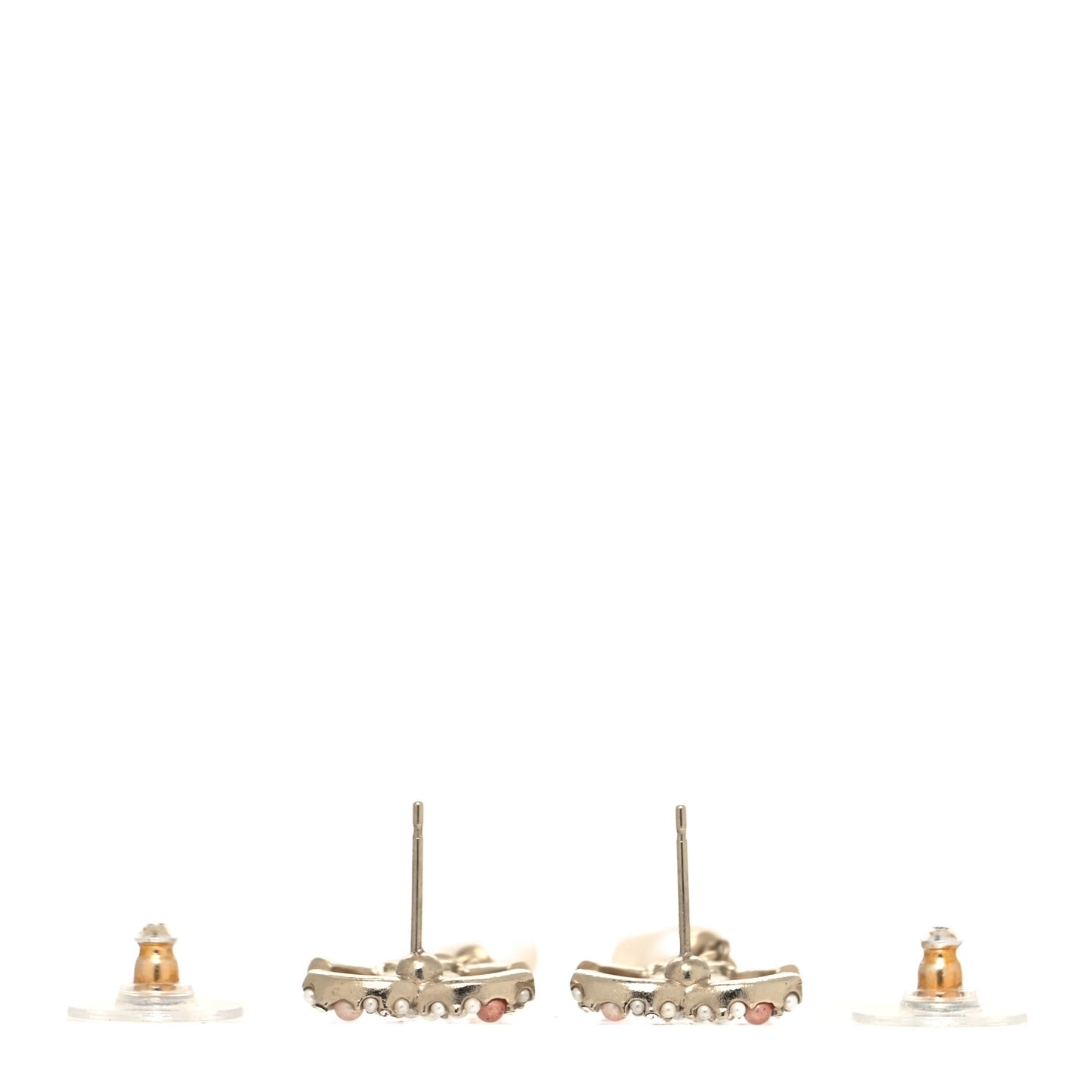 Pearl Crystal CC Charm Drop Earrings Light Gold Pink