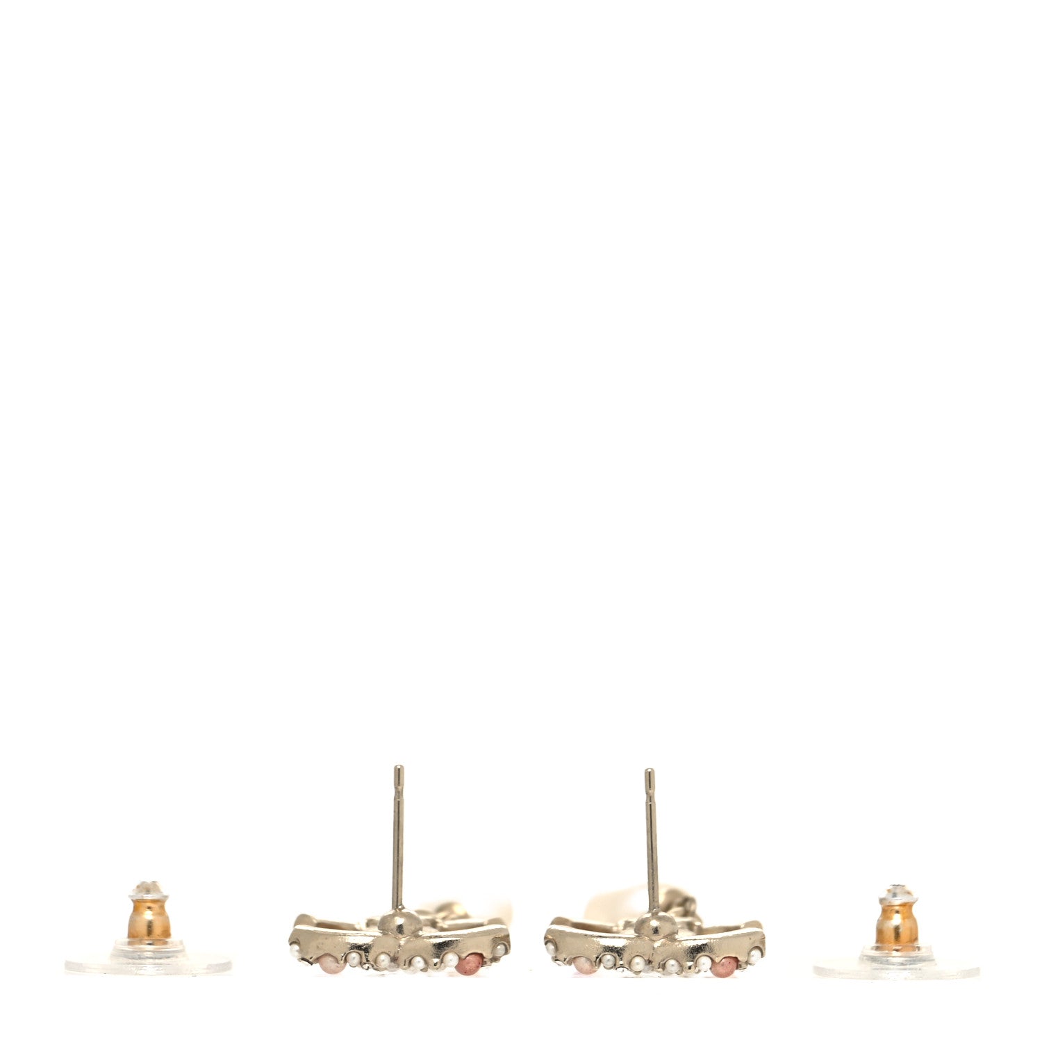 Chanel Pearl Crystal CC Charm Drop Earrings Light Gold Pink 3 of 4