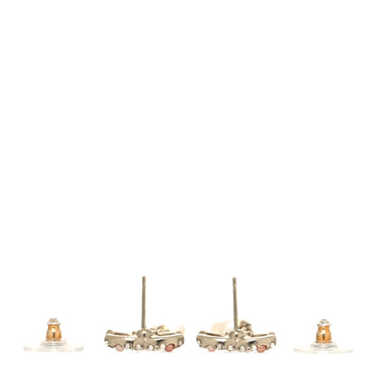 Chanel Pearl Crystal CC Charm Drop Earrings Light Gold Pink 3 of 4