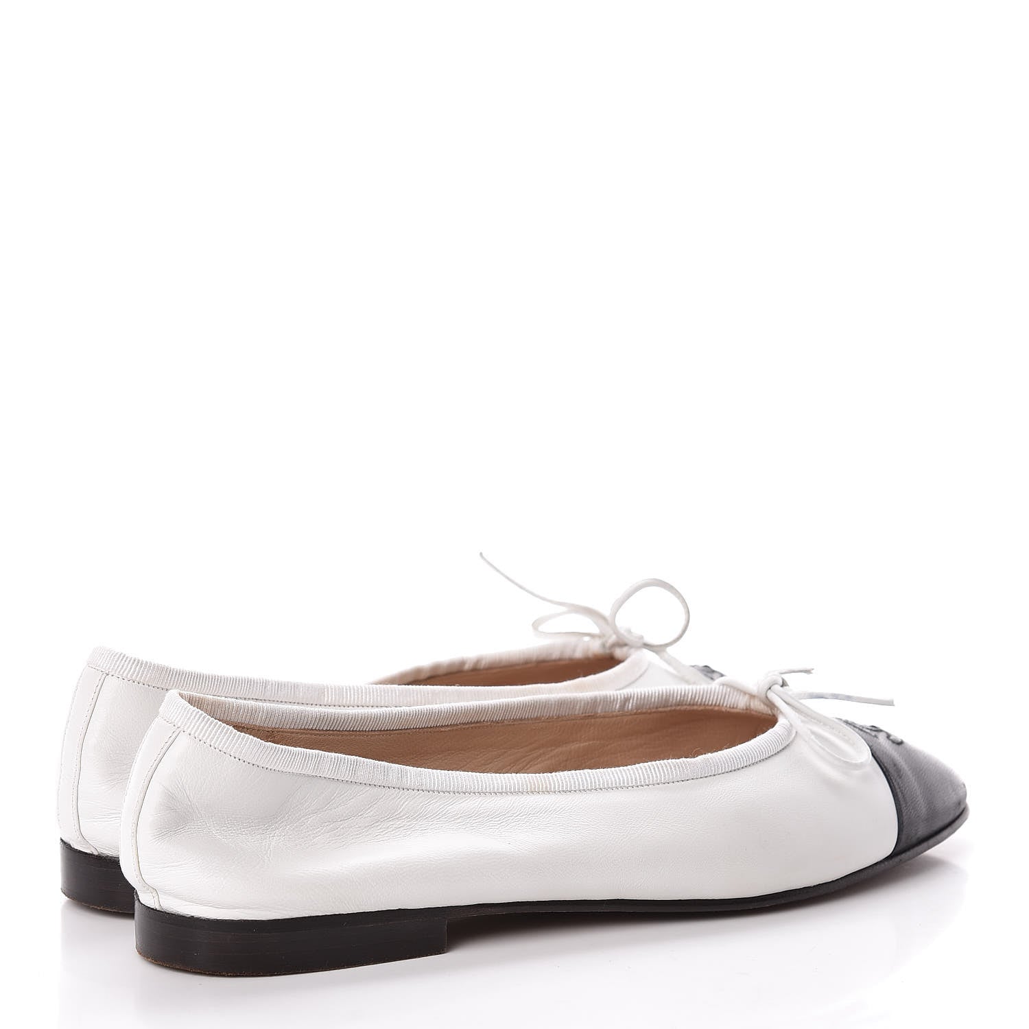 Chanel Lambskin Cap Toe Ballerina Flats 38.5 White Black 4 of 19