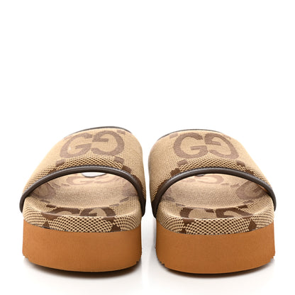 Gucci Monogram Jumbo GG Nappa Samoa Platform 40mm Slide Sandals 35 Camel Ebony New Acero 2 of 13