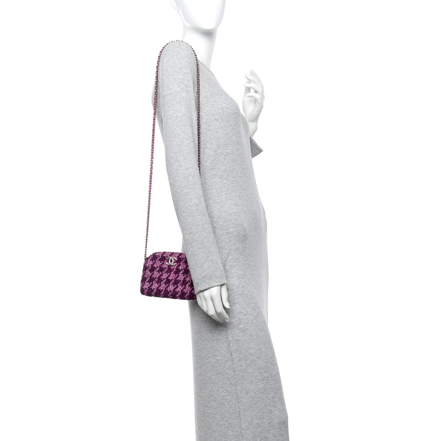 Chanel Tweed Quilted Mini Clutch With Chain Purple 2 of 11