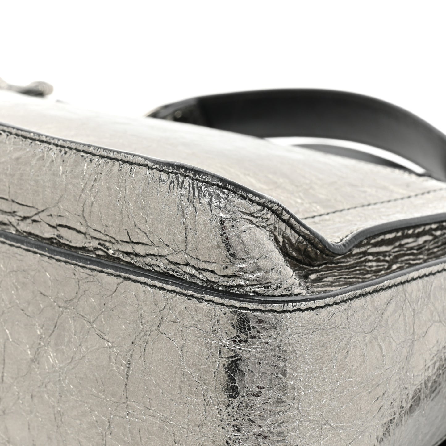 Metallic Paper Lambskin Medium PS1 Plus Zip Satchel Gun Metal