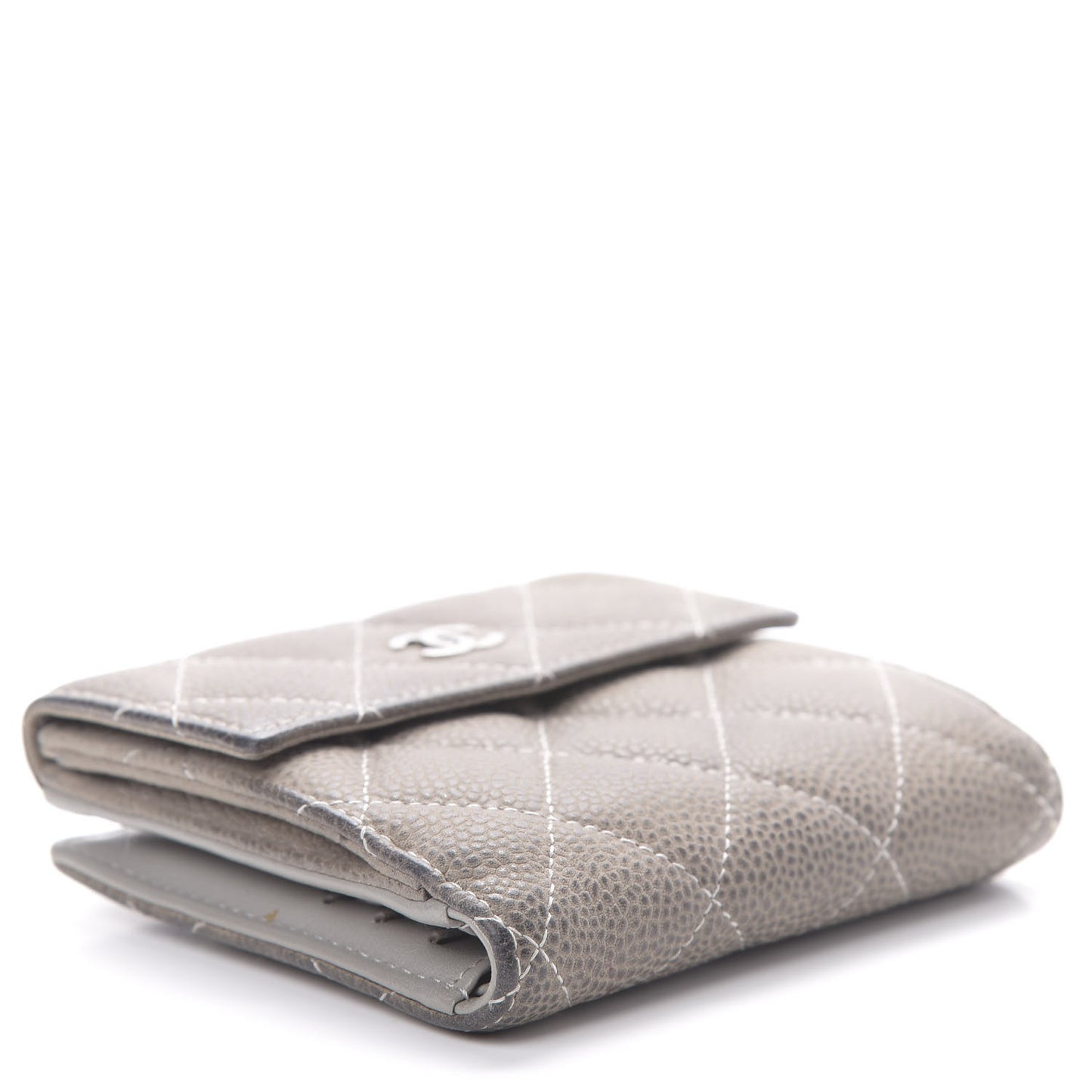 Iridescent Caviar Quilted Compact French Flap Wallet Grey