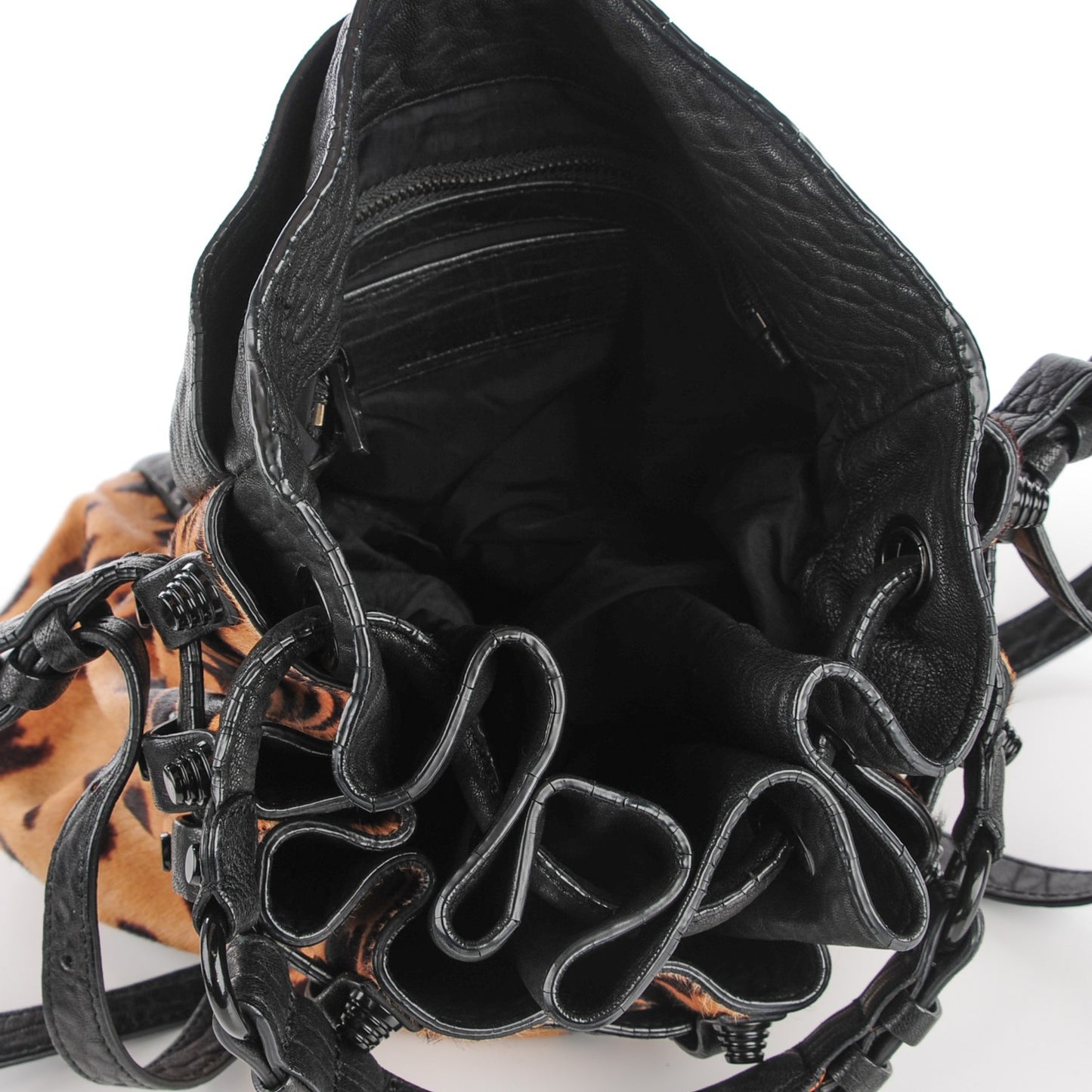 Pebbled Lambskin Pony Hair Leopard Diego Bag Black