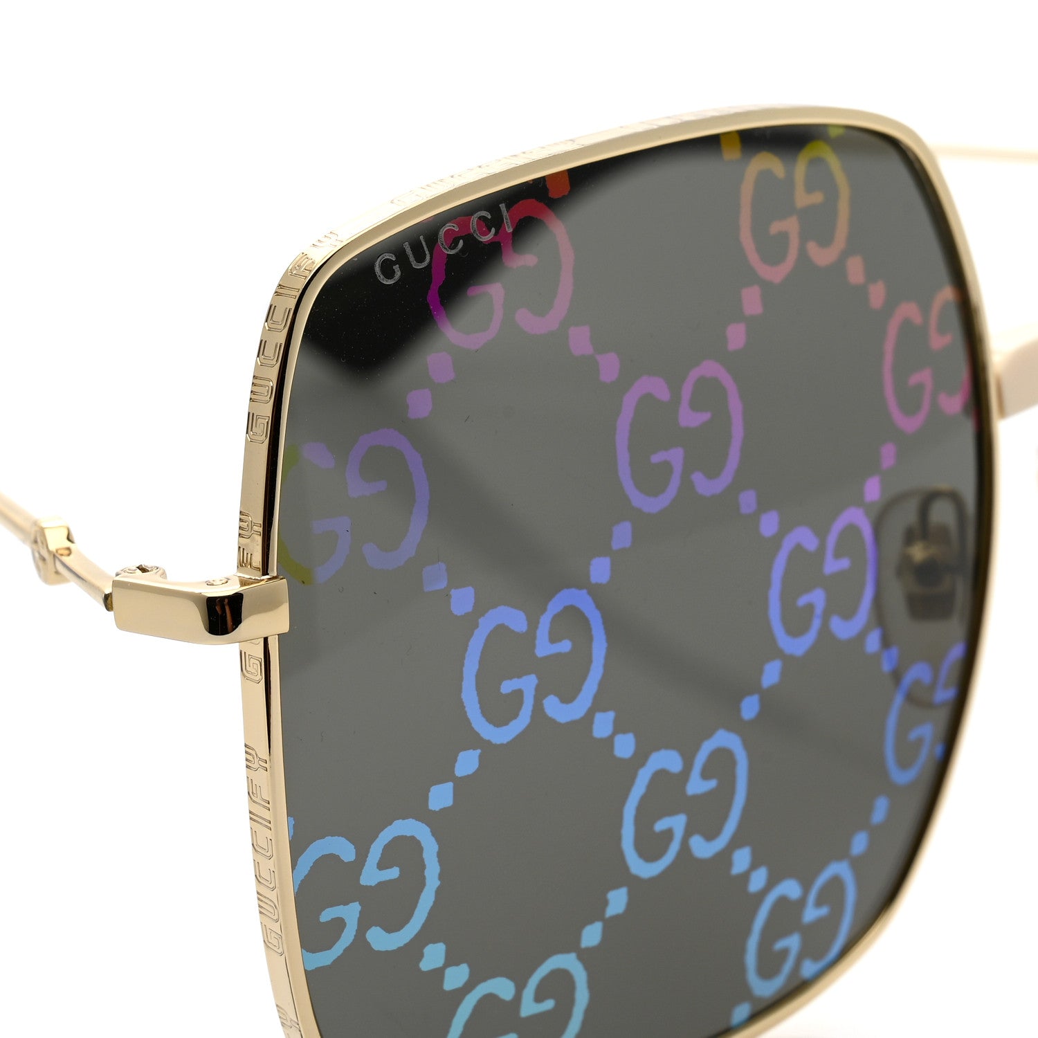 Gucci Metal Rectangular Frame Sunglasses GG0414S Gold Multicolor 7 of 8