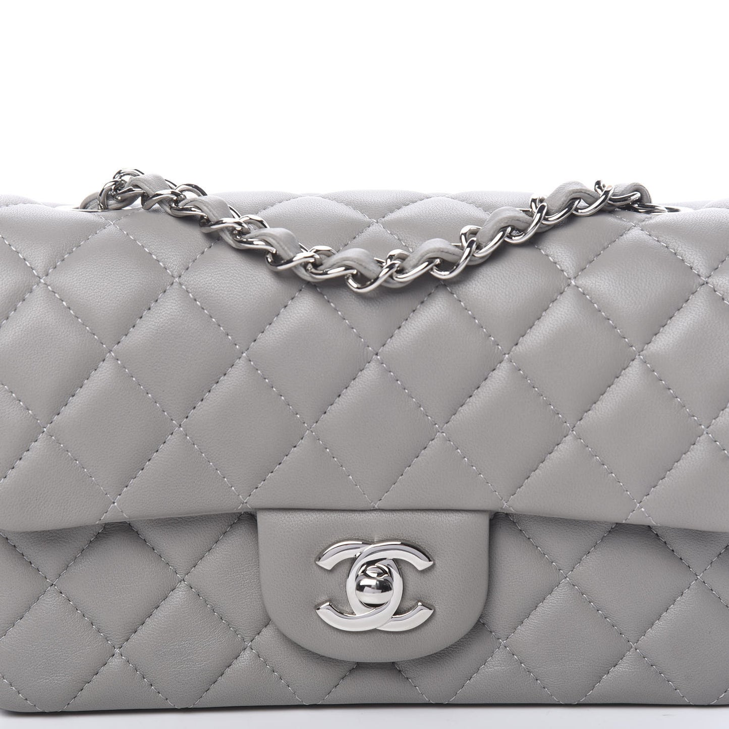 Lambskin Quilted Mini Rectangular Flap Grey