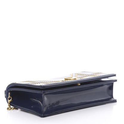 Christian Dior Patent Studded Diorama Top Handle Wallet on Chain Pouch Navy Blue 4 of 12