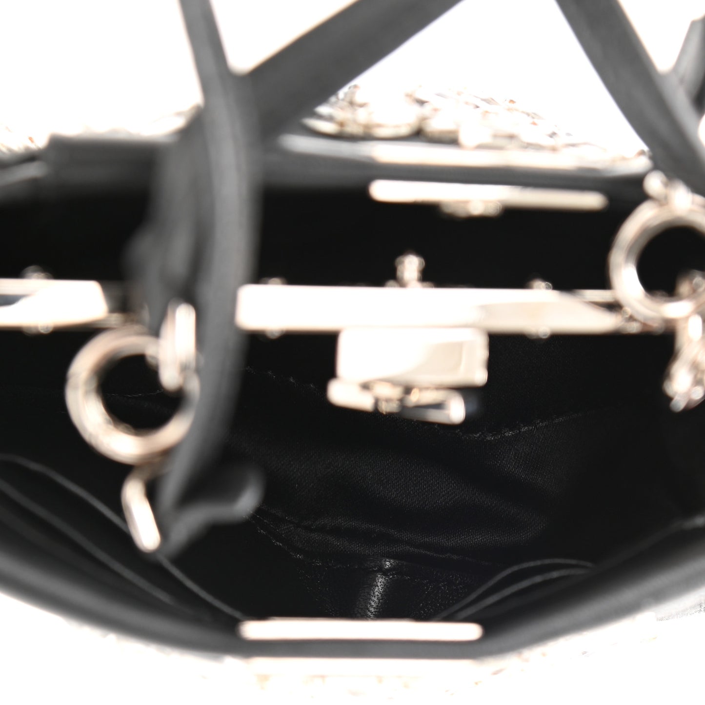 Satin Crystal Shiny Nappa Embroidered Micro Peekaboo Iconic Satchel Black Crystal