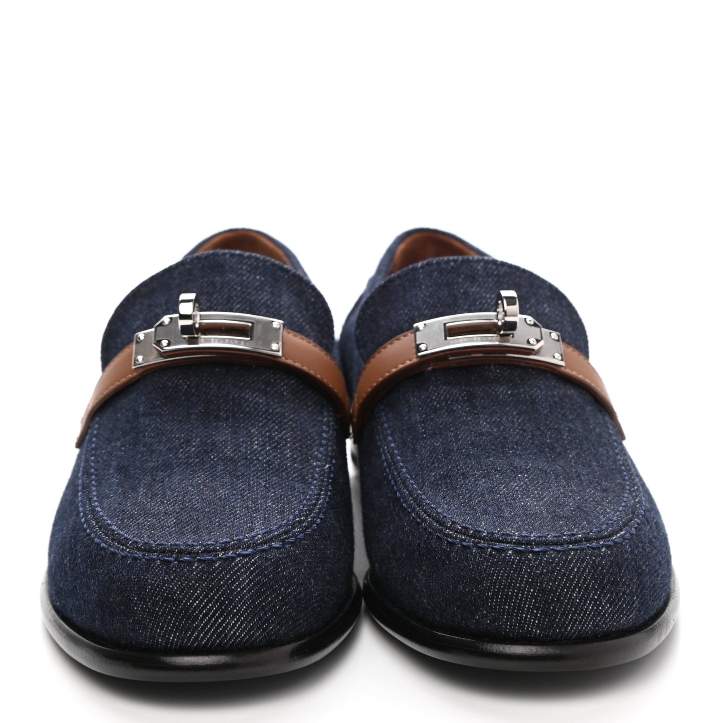 Denim Canvas Calfskin Womens Destin Loafer 36.5 Bleu Brut Gold