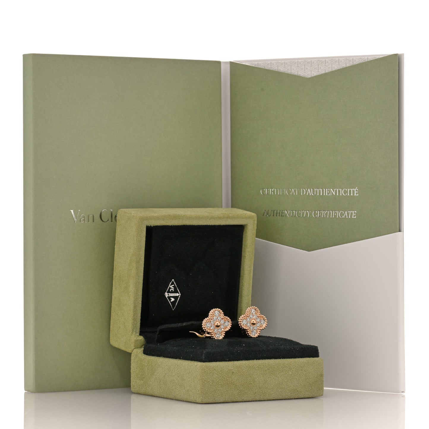 18K Rose Gold Diamond Vintage Alhambra Earrings