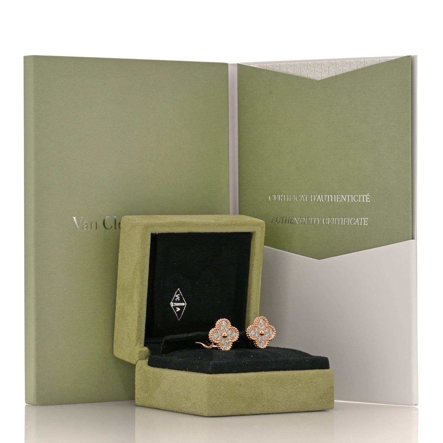 Van Cleef & Arpels 18K Rose Gold Diamond Vintage Alhambra Earrings 5 of 5