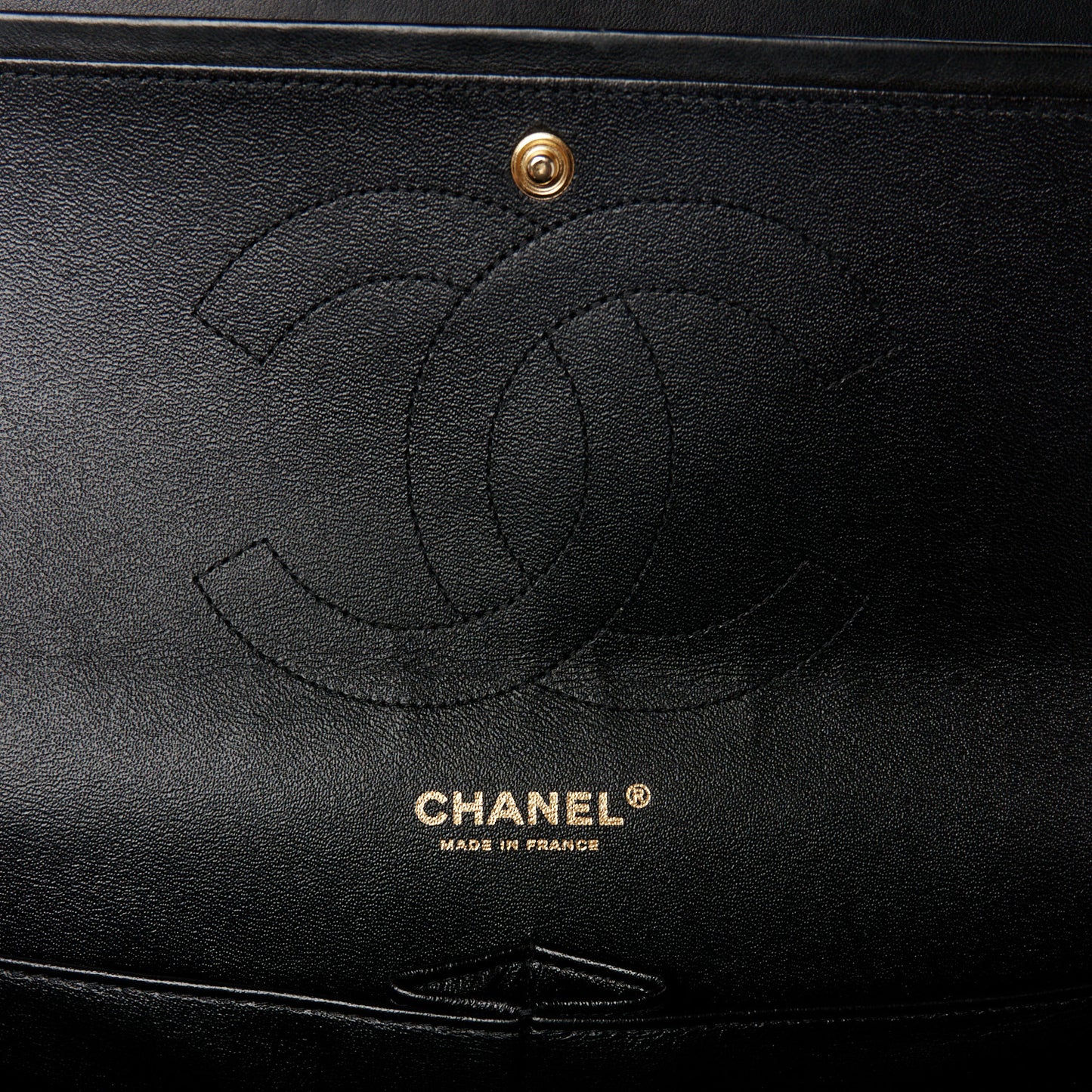 Lambskin Chevron Quilted Jumbo Double Flap Black